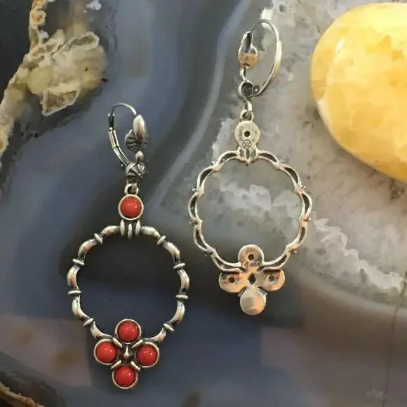 Carolyn Pollack Sterling 5 Red Jasper Decorated Hoop Dangle Earrings For Women - Picture 4 of 10